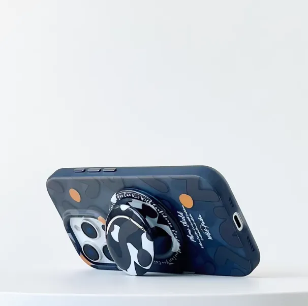 Magnetisch haftender Smartphone-Case für iPhone 17/16/15/14 Pro Max | Magsafe Wireless-Ladung Silikon-Partnercase | Mit Luftkammer-Ständer, stoßfestes Schutzcase | Persönlicher trendiger Motivdesign für Herren und Damen