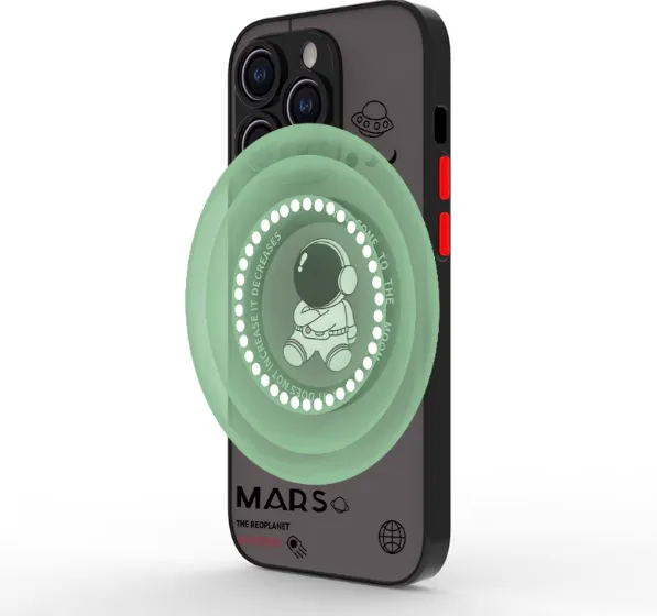 Carcasa magnética MagSafe con diseño de astronauta para iPhone | Funda transparente mate antideslizante, protección completa para lente, compatible con carga inalámbrica y efecto animado de luz dinámico, compatible con toda la serie iPhone 15/14/13/12