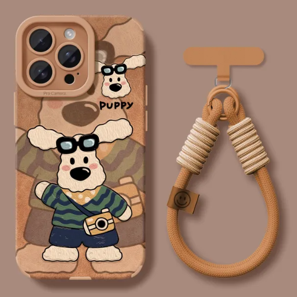 드러운 강아지용 애플17 휴대폰 케이스 16프로 신모델 13프로 여성용 아이폰14프로맥스 전체커버 17프로 내구성 강화 13 커피색 손목줄 15플러스 팔찌 포르 오즈 겨울 미라데