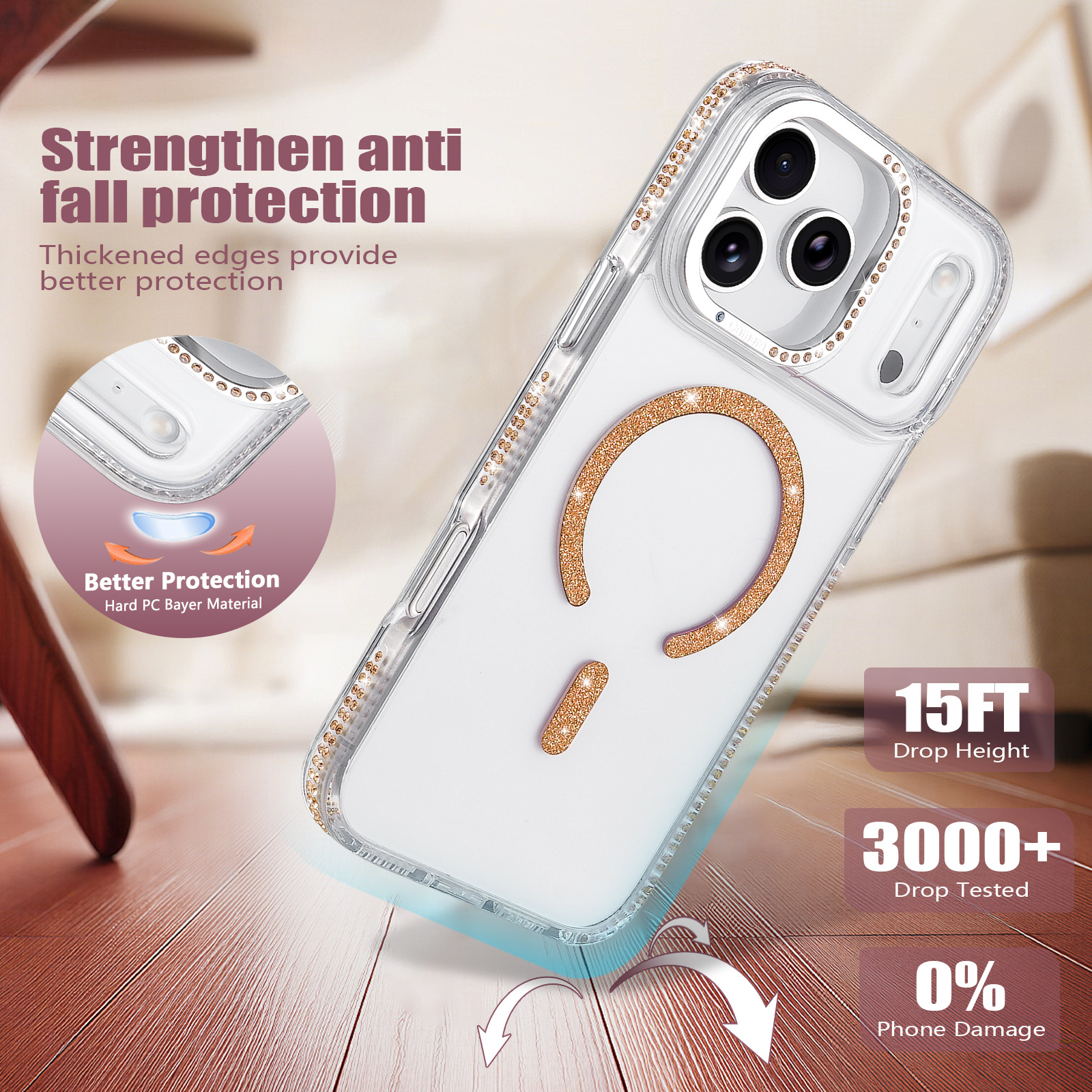 Чехол для телефона iPhone 17 Pro Max, ударопрочный, с блестками, магнитный, чехол-защита для смартфона Apple