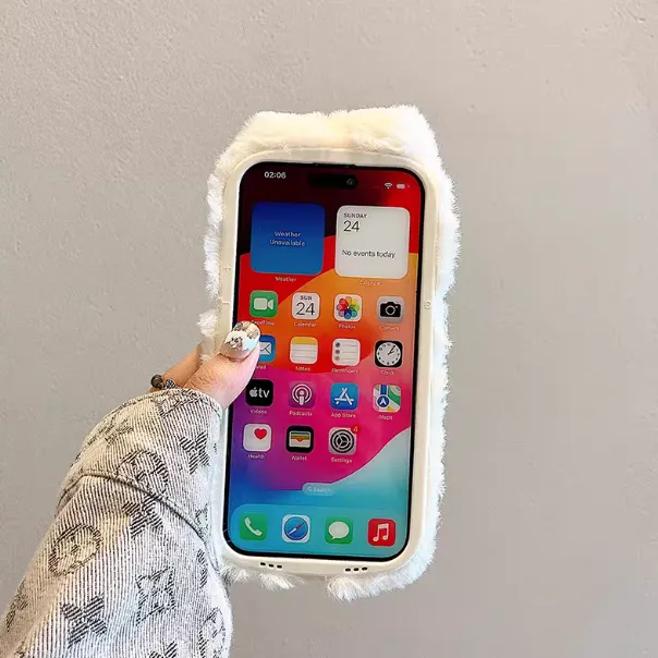 Herbst-Winter-Sonderedition flauschiger Hasen-Handyhülle, universell passend für alle Modelle iPhone 15/16, weich und niedlich, wärmeisoliert und als Schultertasche tragbar, heimelig und tierfreundlich – der liebenswerte Begleiter in der Hand