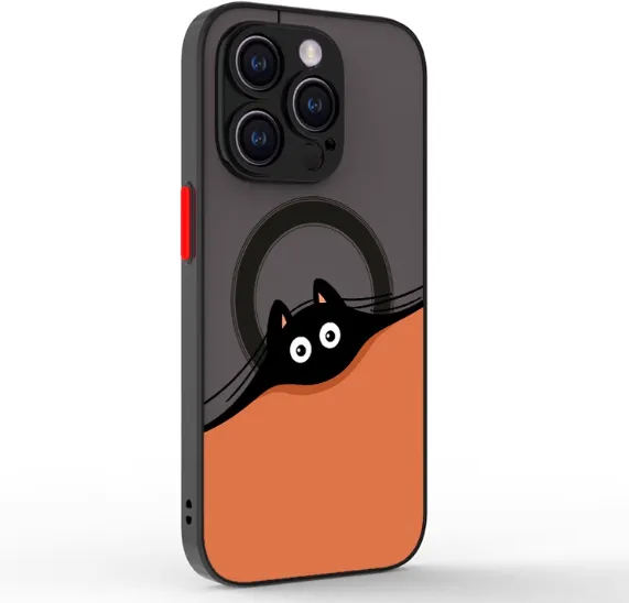 かわいいクマ型ブラックネコ マグネット式iPhoneケース｜全機種対応 高級感ある耐衝撃薄型保護ケース