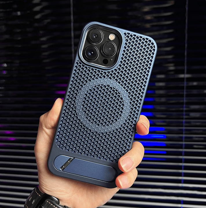Compatible with iPhone 13-17 All Models Magnetic Cooling Stand Metal Acrylic Phone Case Supports MagSafe