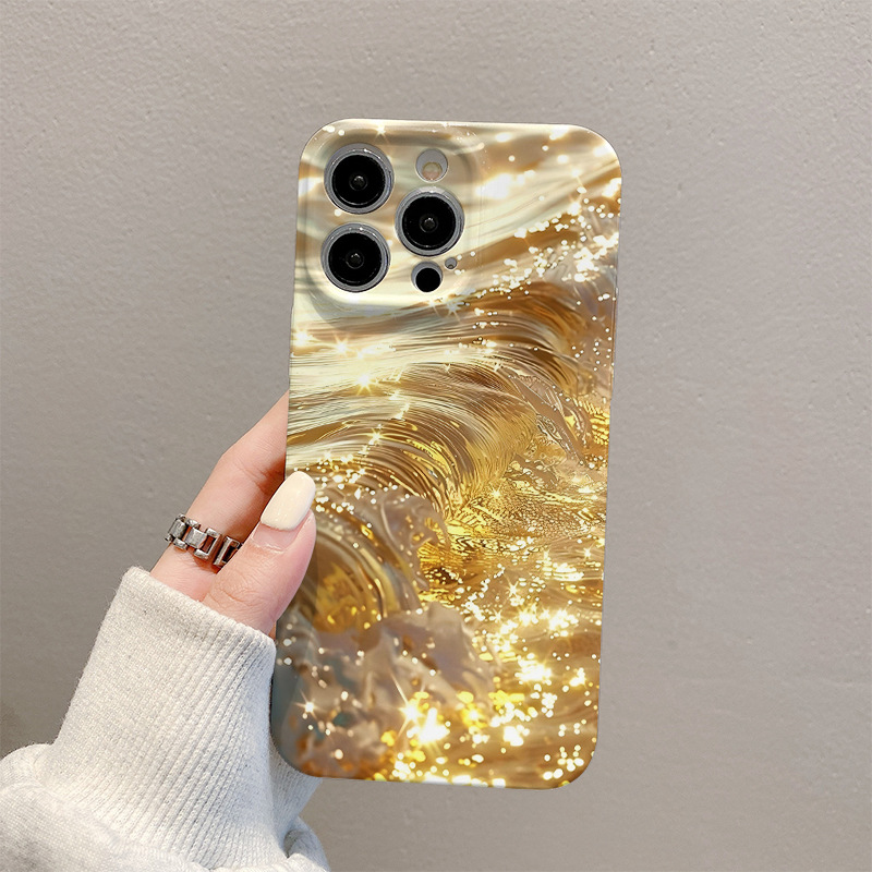 غطاء هاتف مقاوم للسقوط بتصميم موجي ذهبي لـ iPhone 17 16 15 14 13 | غطاء واقٍ خفيف الوزن ومقاوم للخدوش - Jovuo