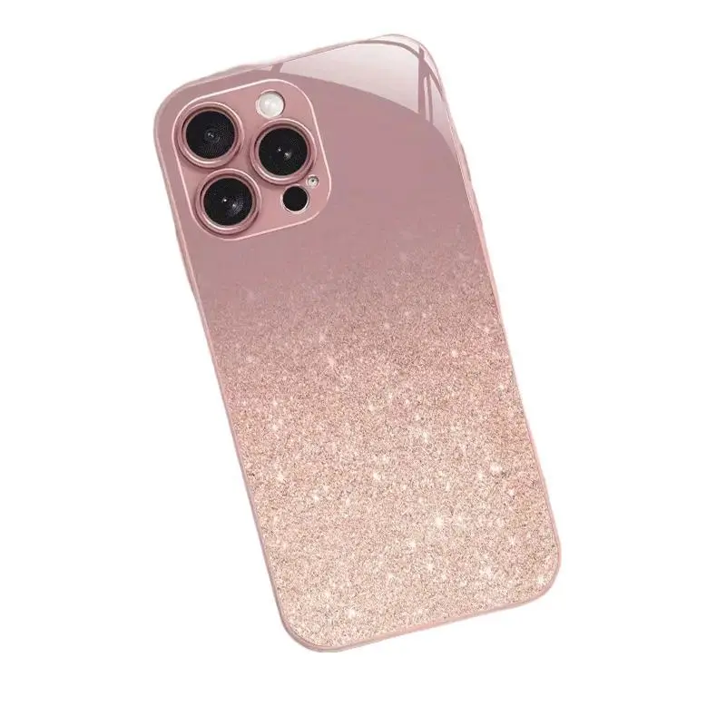 Farbverlauf Glitzerfolie für iPhone 15 Pro Max Metall-Lack Glasgehäuse iPhone 17 Hochwertig Modebewusst Weiblich